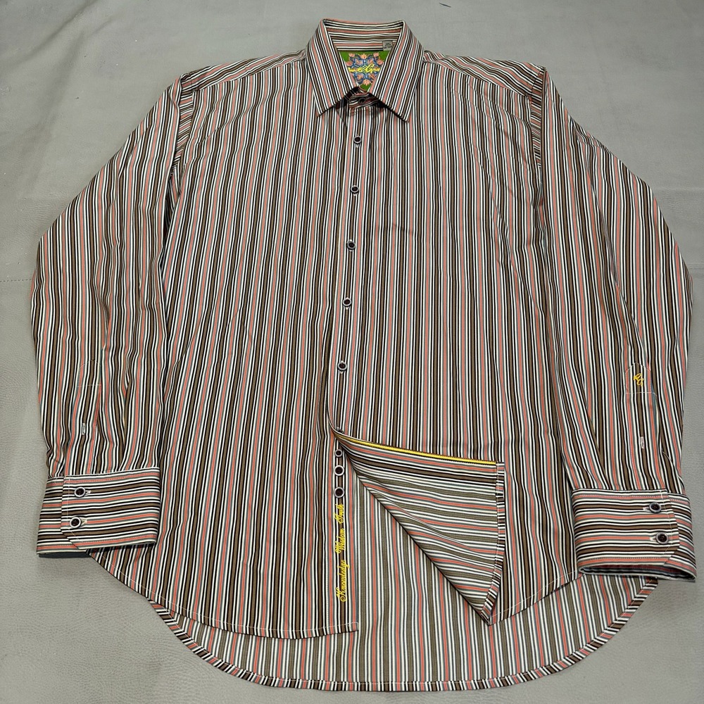 Robert Graham Men 2XL Stripe Long Sleeve Button Shirt Multi Color Designer-6236